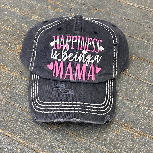 Happiness Being Mama Rugged Black Embroidered Ball Cap