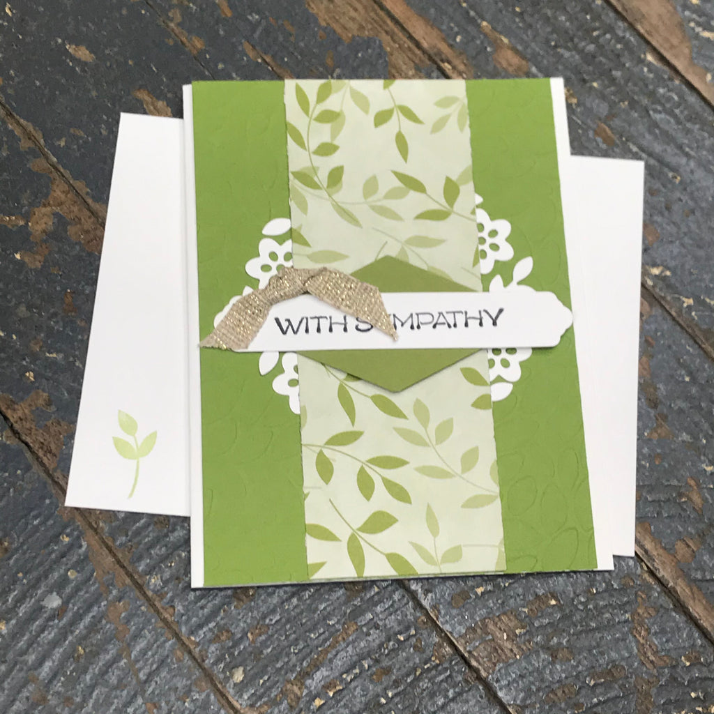 With Sympathy Green White Floral Handmade Stampin Up Greeting Card with Envelope