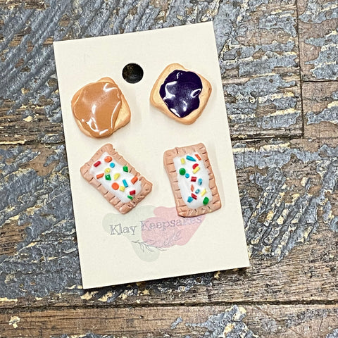 Clay 2 Pair Peanut Butter Jelly Poptart Post Earring Set