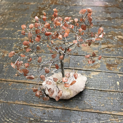 Semiprecious Natural Gemstone Wishing Tree Peach Moonstone Silver Wire