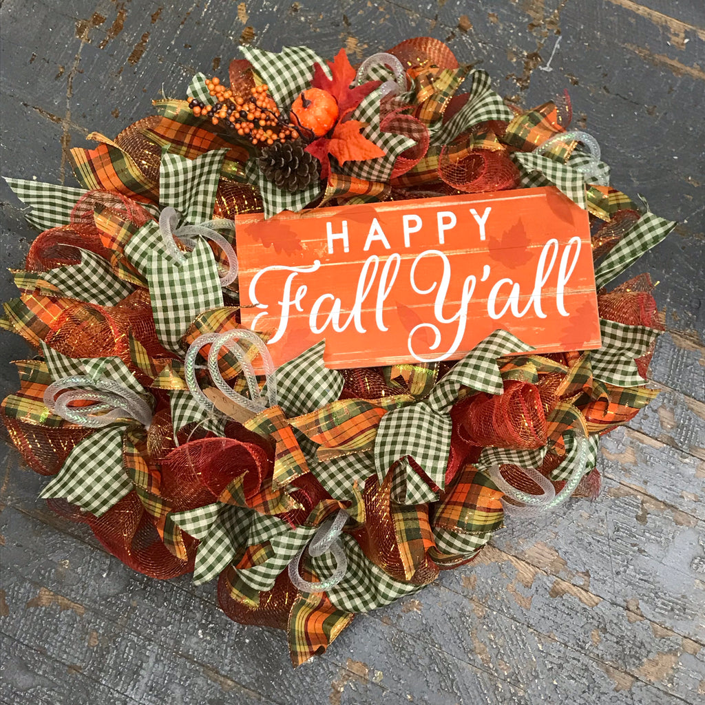 Happy Fall Y'All Autumn Harvest Seasonal Holiday Wreath Door Hanger