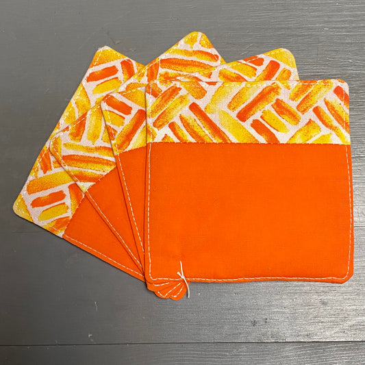 Handmade Fabric Cloth Reversible Coaster Set Misc Orange