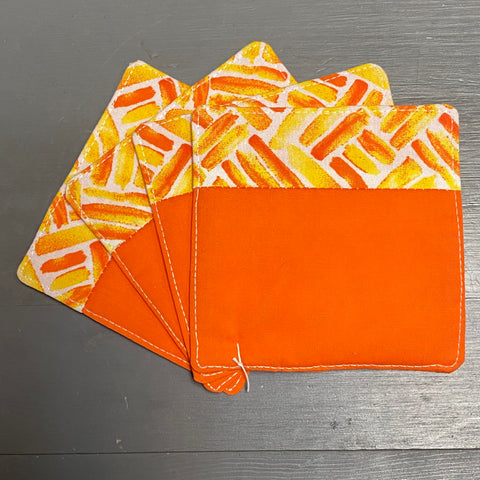 Handmade Fabric Cloth Reversible Coaster Set Misc Orange