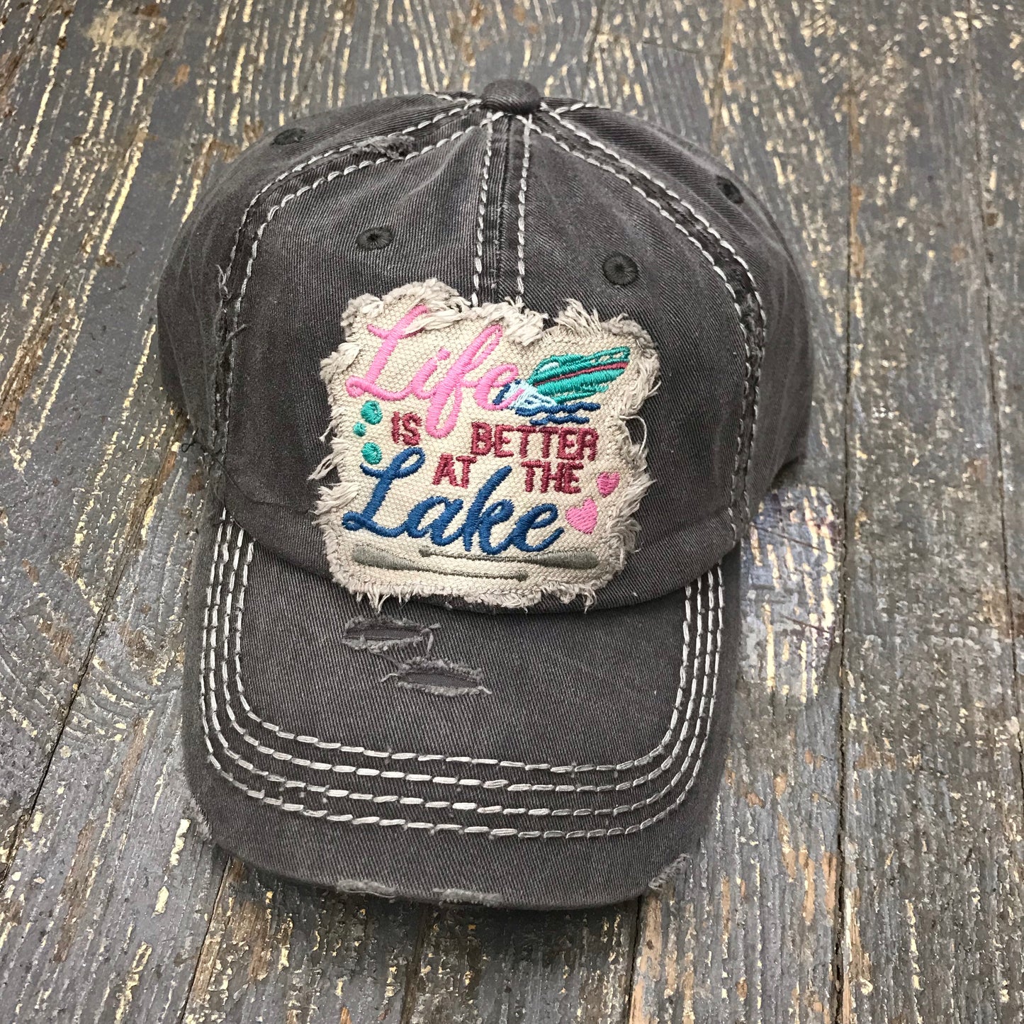 Life is Better at the Lake Patch Embroidered Rugged Black Ball Cap