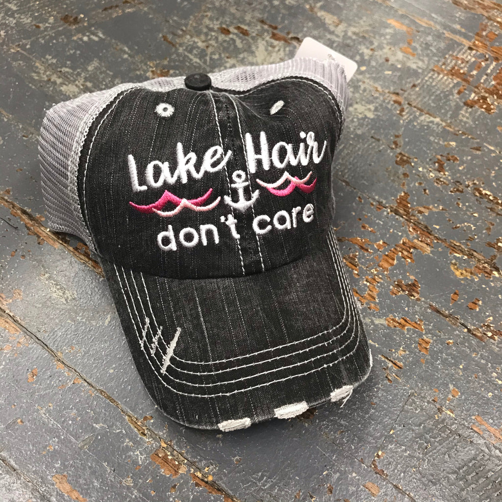 Lake Hair Don't Care Waves Grey Pink Rugged Embroidered Ball Cap