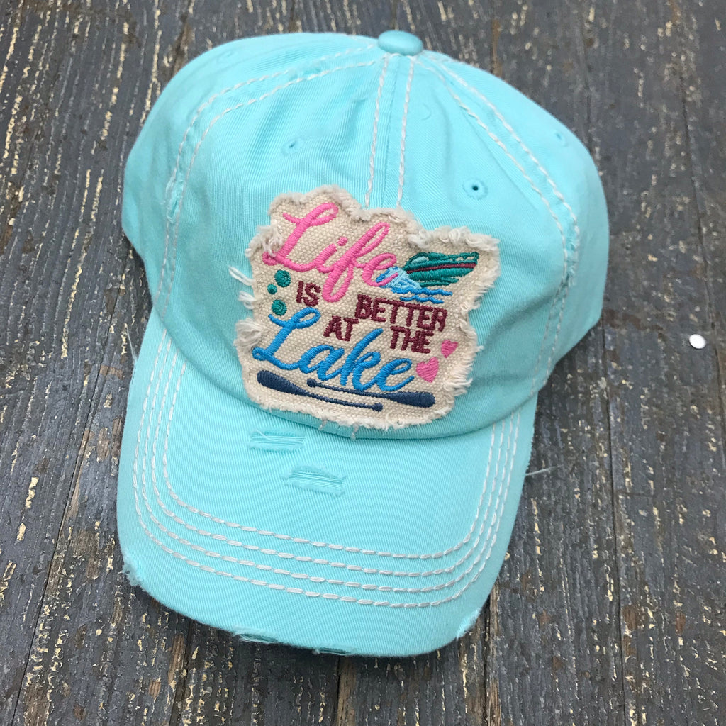 Life is Better at the Lake Patch Embroidered Rugged Aqua Teal Ball Cap
