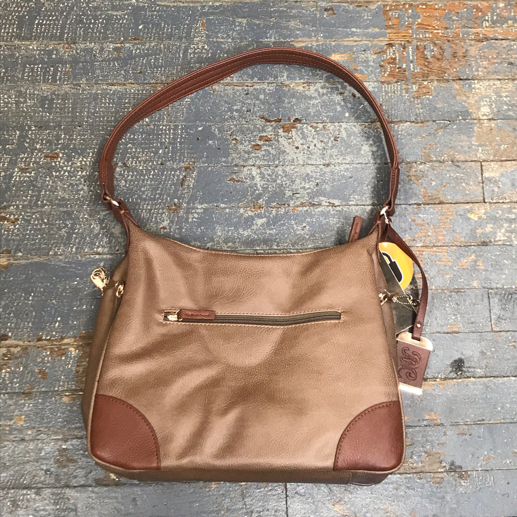 Concealed Carry Purse Tote Taupe Leather Hobo Tan Trim Shoulder