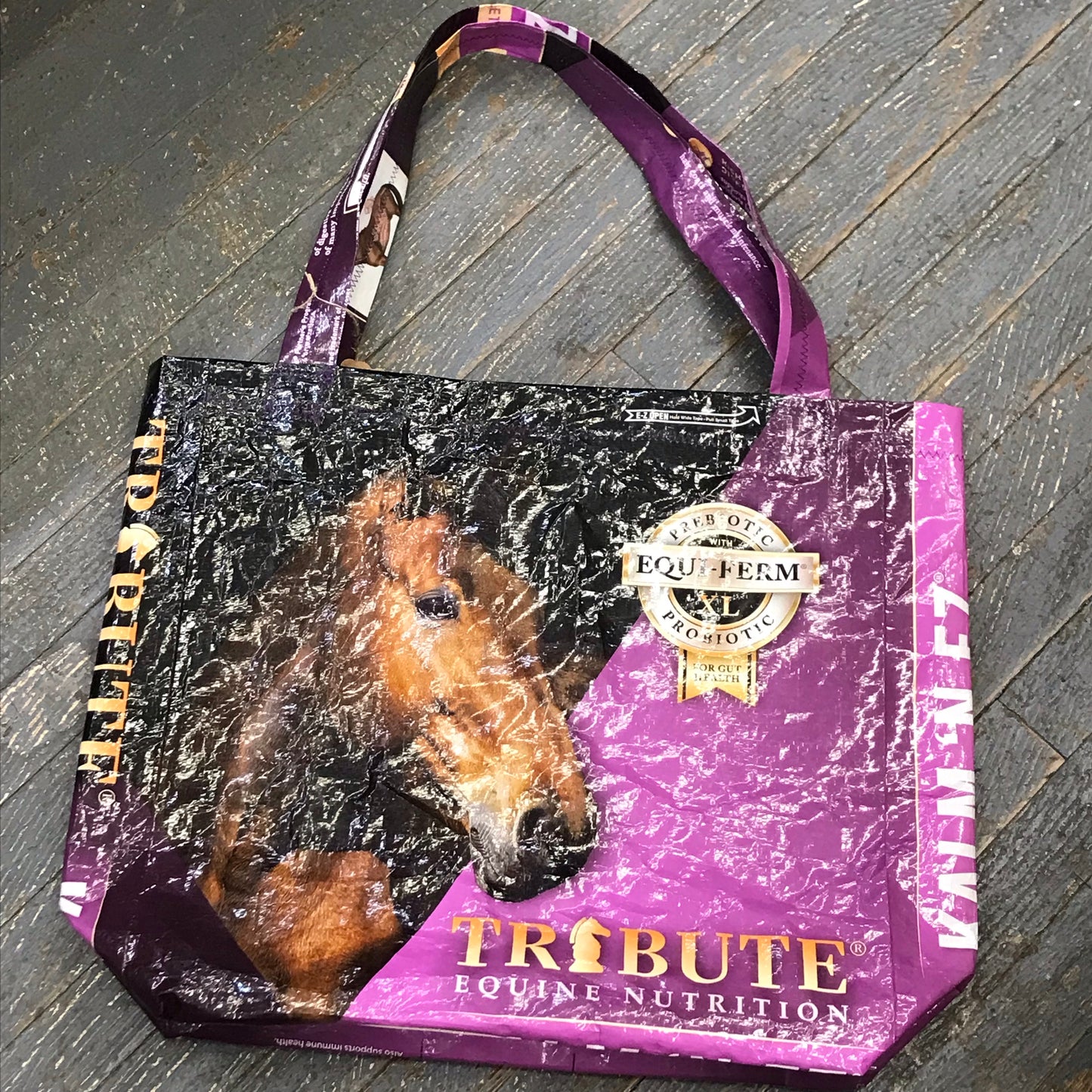 Upcycled Tote Purse Feed Bag Handmade Large Tribute Equine Horse Seed Handle Bag