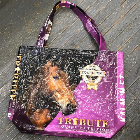 Upcycled Tote Purse Feed Bag Handmade Large Tribute Equine Horse Seed Handle Bag