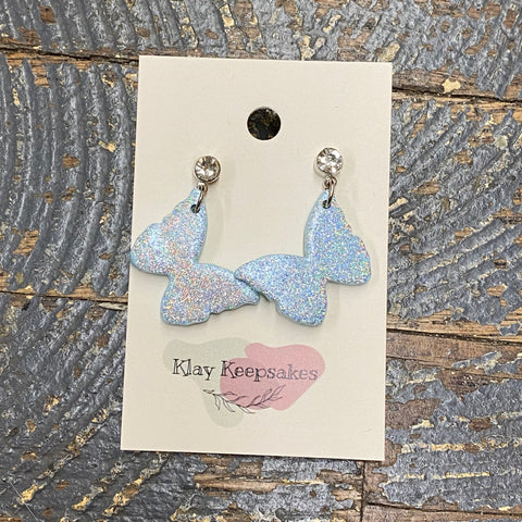 Clay Blue Sparkle Butterfly Post Dangle Earring Set