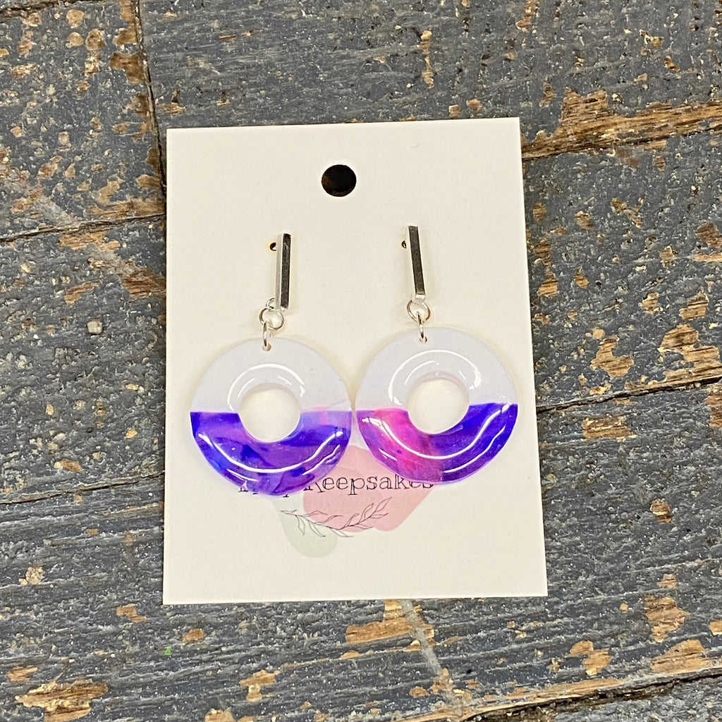 Clay Silver Bar White Pink Purple Marble Circle Post Dangle Earring Set
