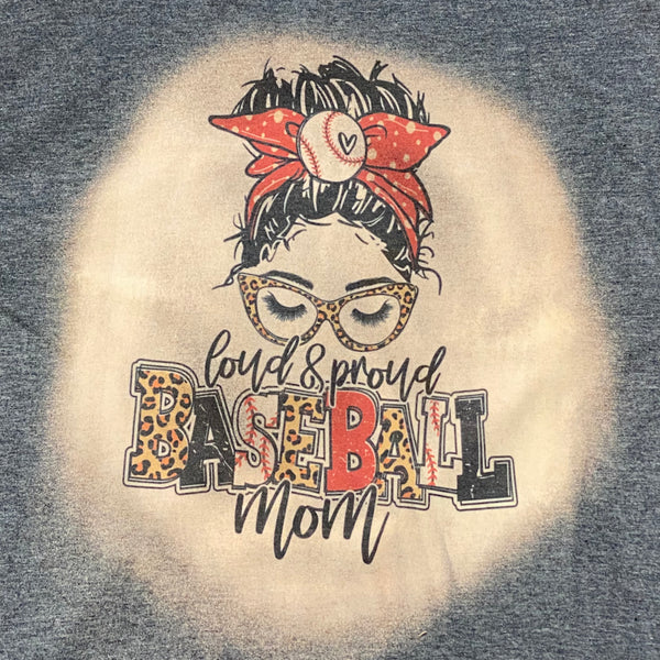 Loud Proud Baseball Mom Bleached Graphic Designer Short Sleeve T-Shirt