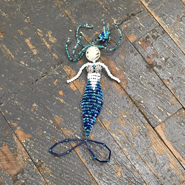Beaded Mermaid Ocean Art with Stand Turquoise Blue Tones