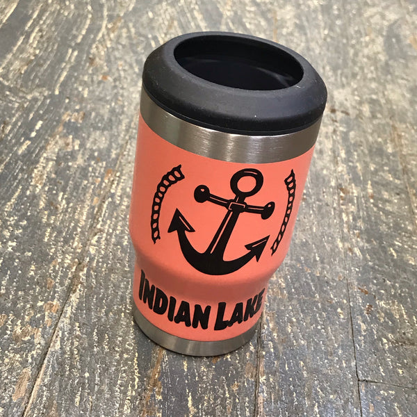 Indian Lake Nautical Anchor 14oz Double Wall Beverage Drink Tumbler Coozie Coral