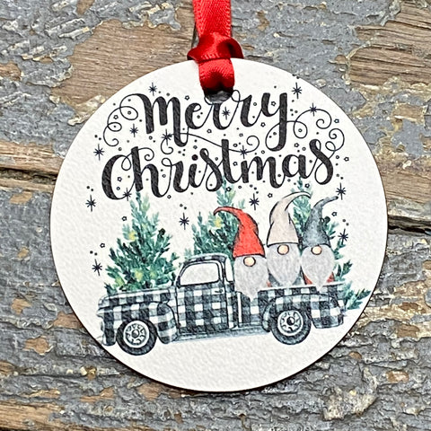 Merry Christmas Plaid Truck Gnome Ornament