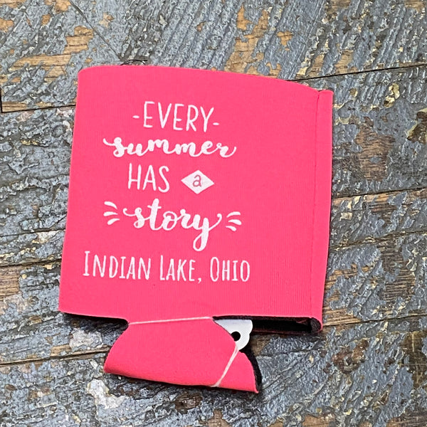 Can Hugger Coozie Drink Holder Summer Story Indian Lake Ohio Pink