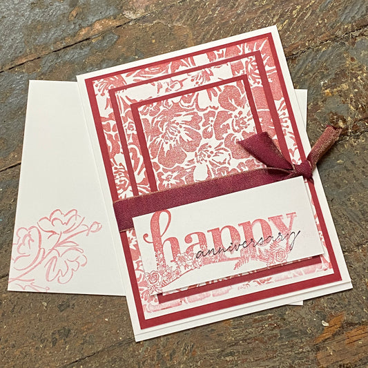 Happy Anniversary Floral Design Handmade Stampin Up Greeting Card with Envelope