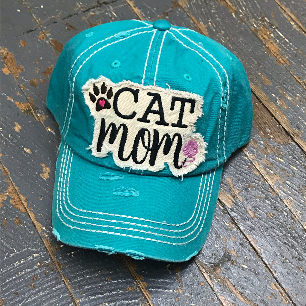 Cat Mom Hat Aqua Teal Embroidered Ball Cap