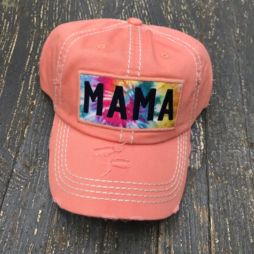 Mama Tie Dye Rugged Coral Peach Embroidered Ball Cap