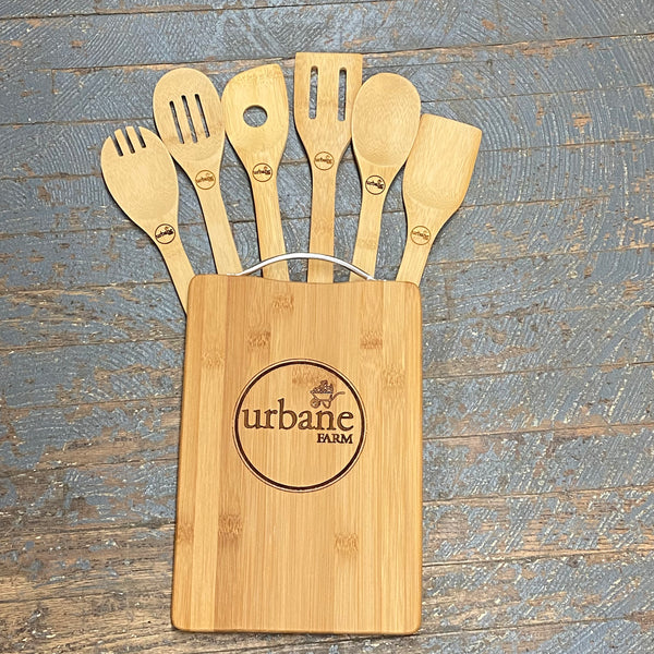 Urbane Farm Custom Engraved Bamboo Wood Cutting Board Kitchen Gift Set