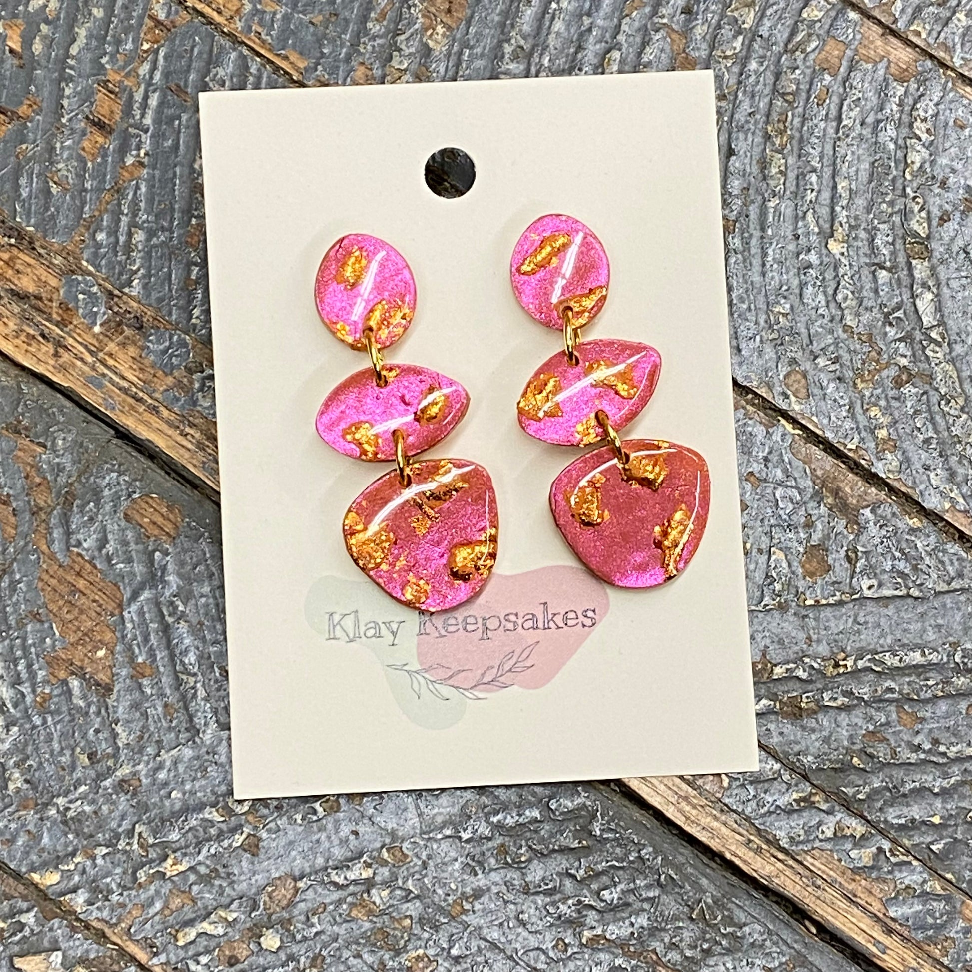 Clay Orange Gold Glitter Triple Abstract Swirl Post Dangle Earring Set