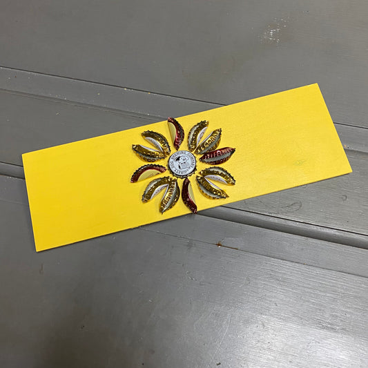 Bottle Cap Flower Design Sign Horizontal Yellow Thirsty Dog Brewing Co