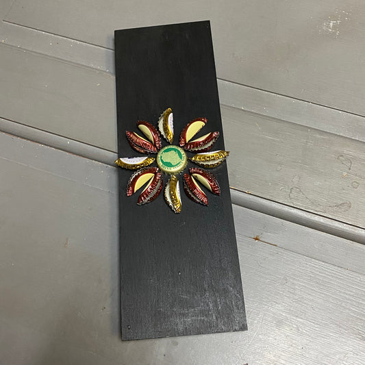 Bottle Cap Flower Design Sign Vertical Black New Glarus Brewing Co