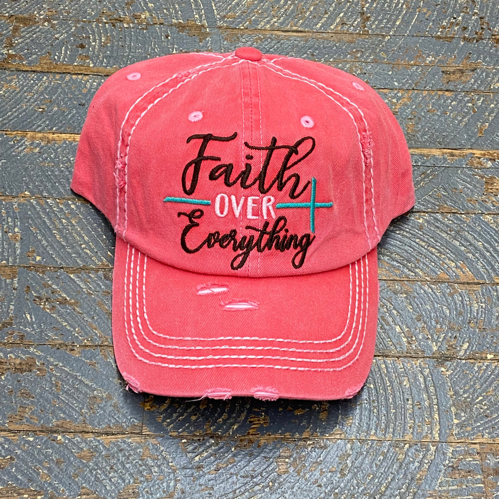 Faith Over Everything Rugged Pink Embroidered Ball Cap