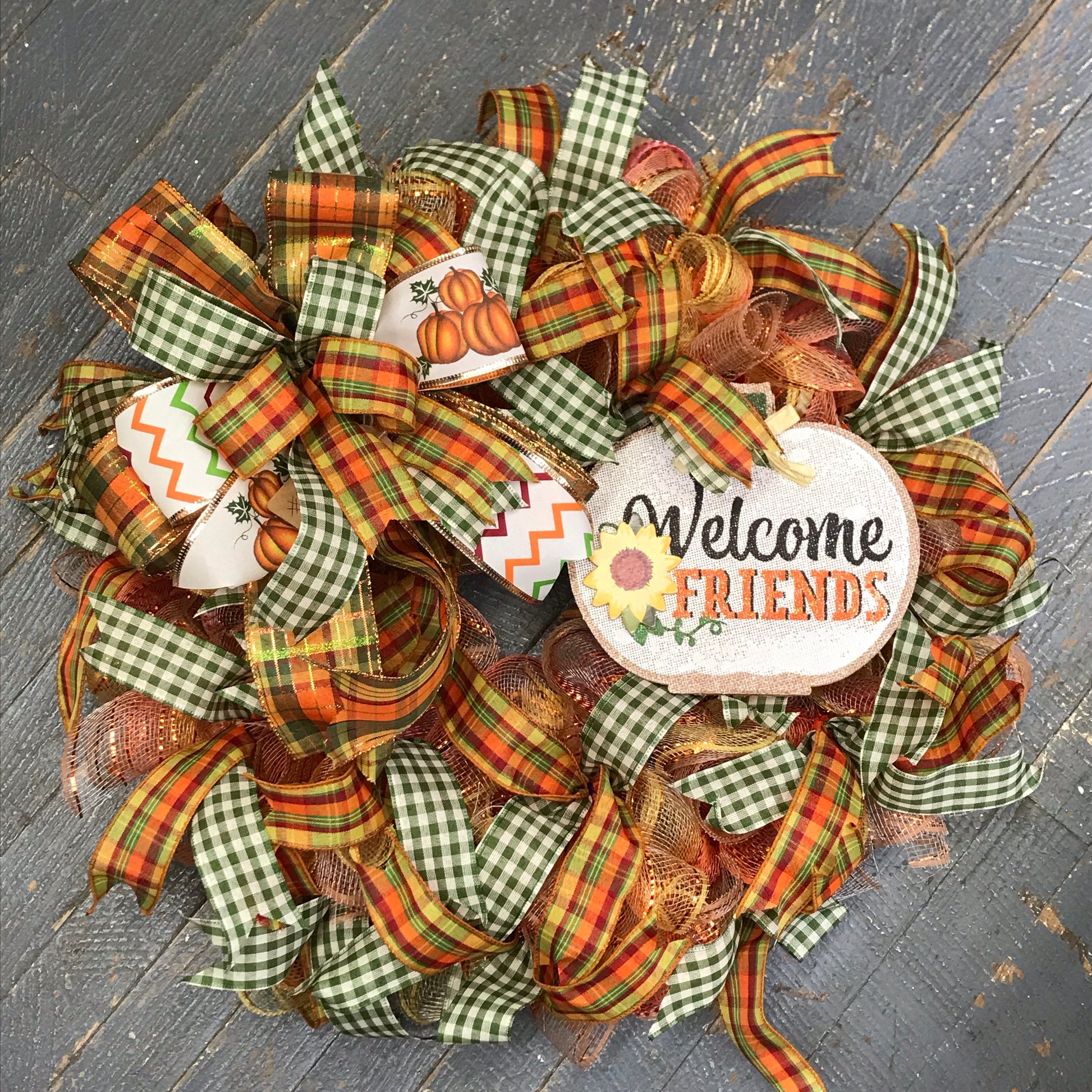 Welcome Friends Sunflower Autumn Harvest Seasonal Holiday Wreath Door Hanger