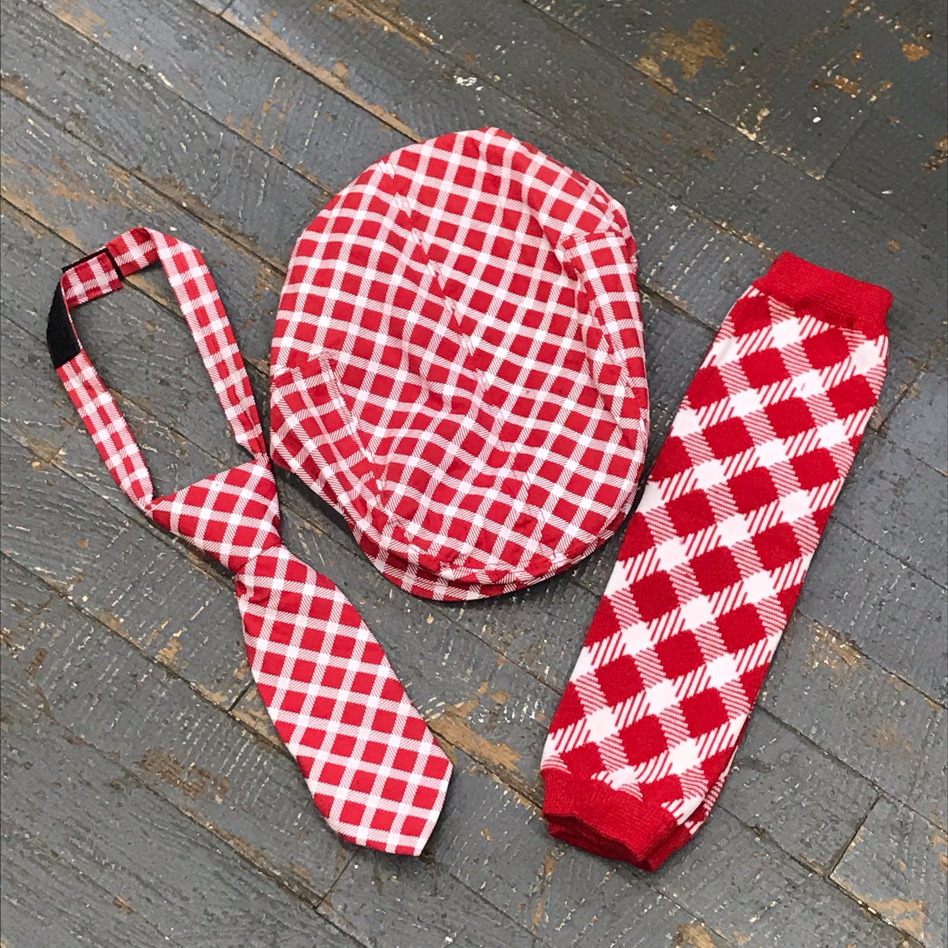 Infant Toddler Baby Cabbie Hat Tie Legwarmer Set Red Plaid