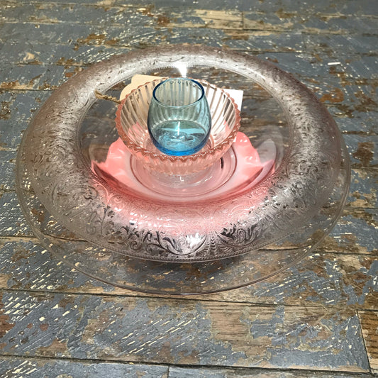 Depression Glass Garden Flower Large Inverted Pink Bowl Topaz Vase