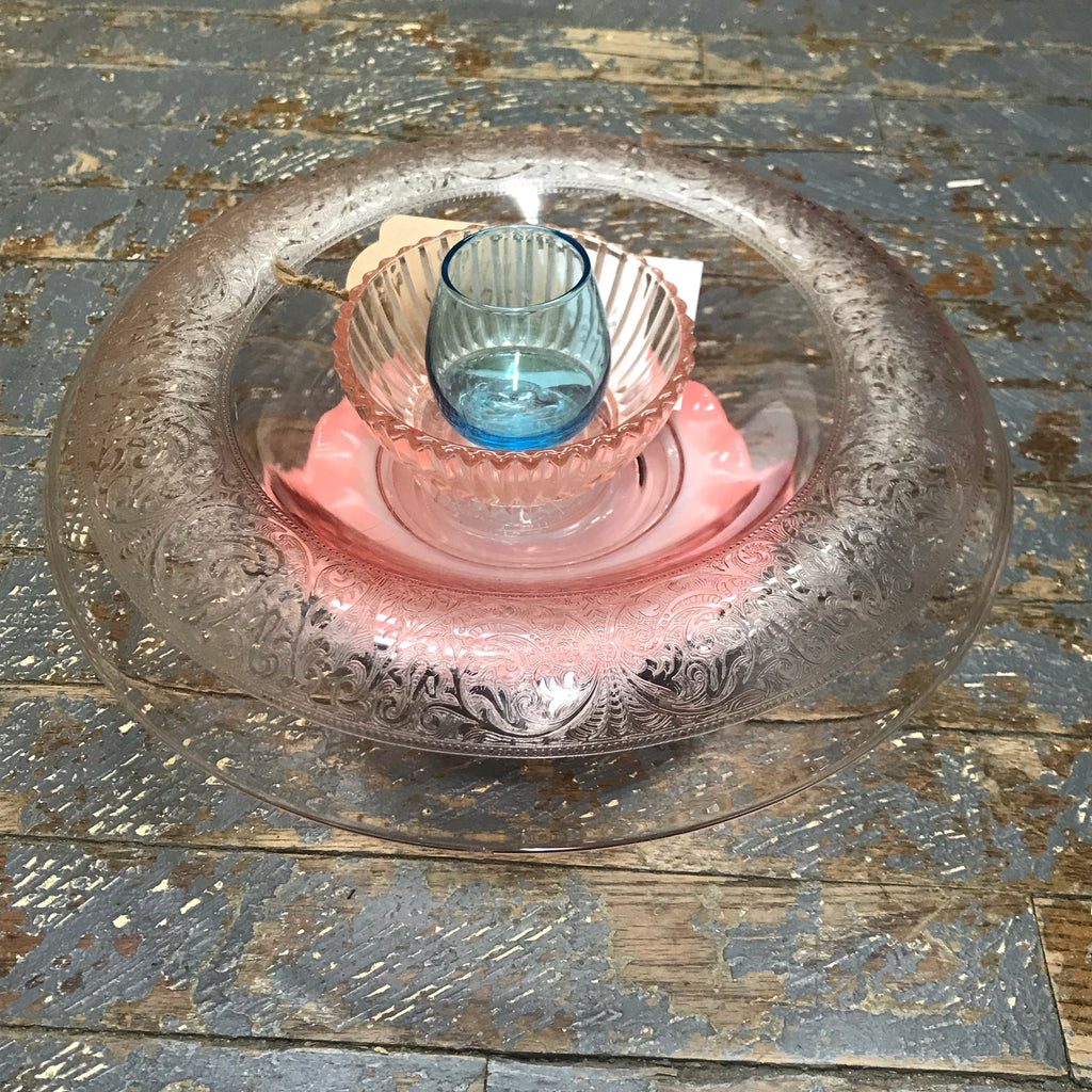 Depression Glass Garden Flower Large Inverted Pink Bowl Topaz Vase