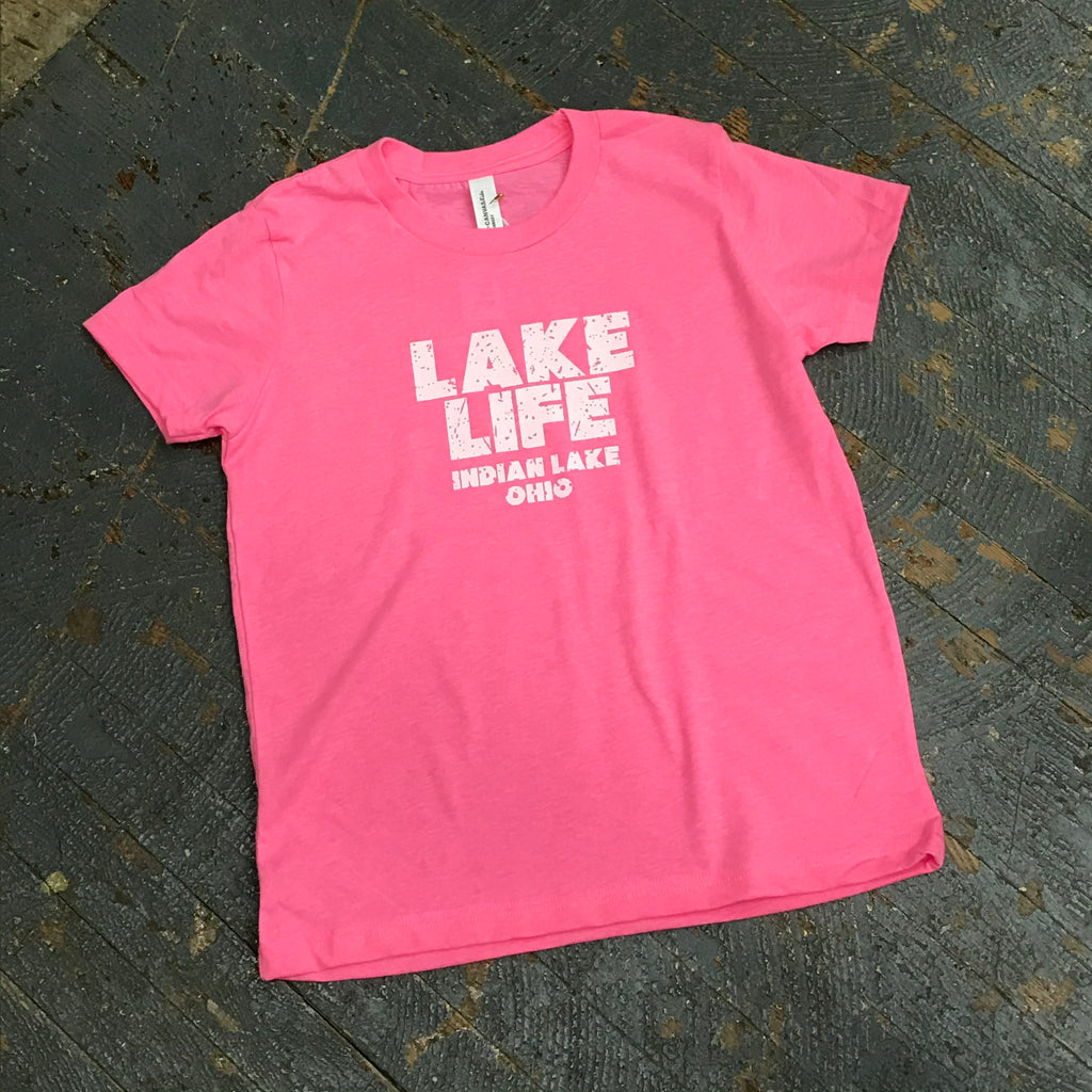 Indian Lake Ohio Lake Life Graphic Designer Short Sleeve Child Youth T-Shirt Heather Pink