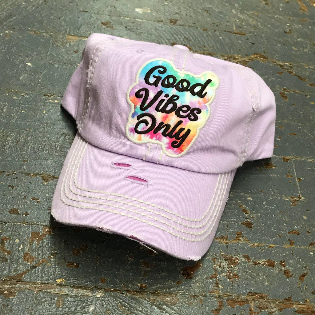 Good Vibes Only Tie Dye Patch Rugged Purple Embroidered Ball Cap