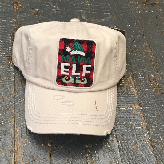 Mama Elf Patch Rugged Khaki Embroidered Ball Cap