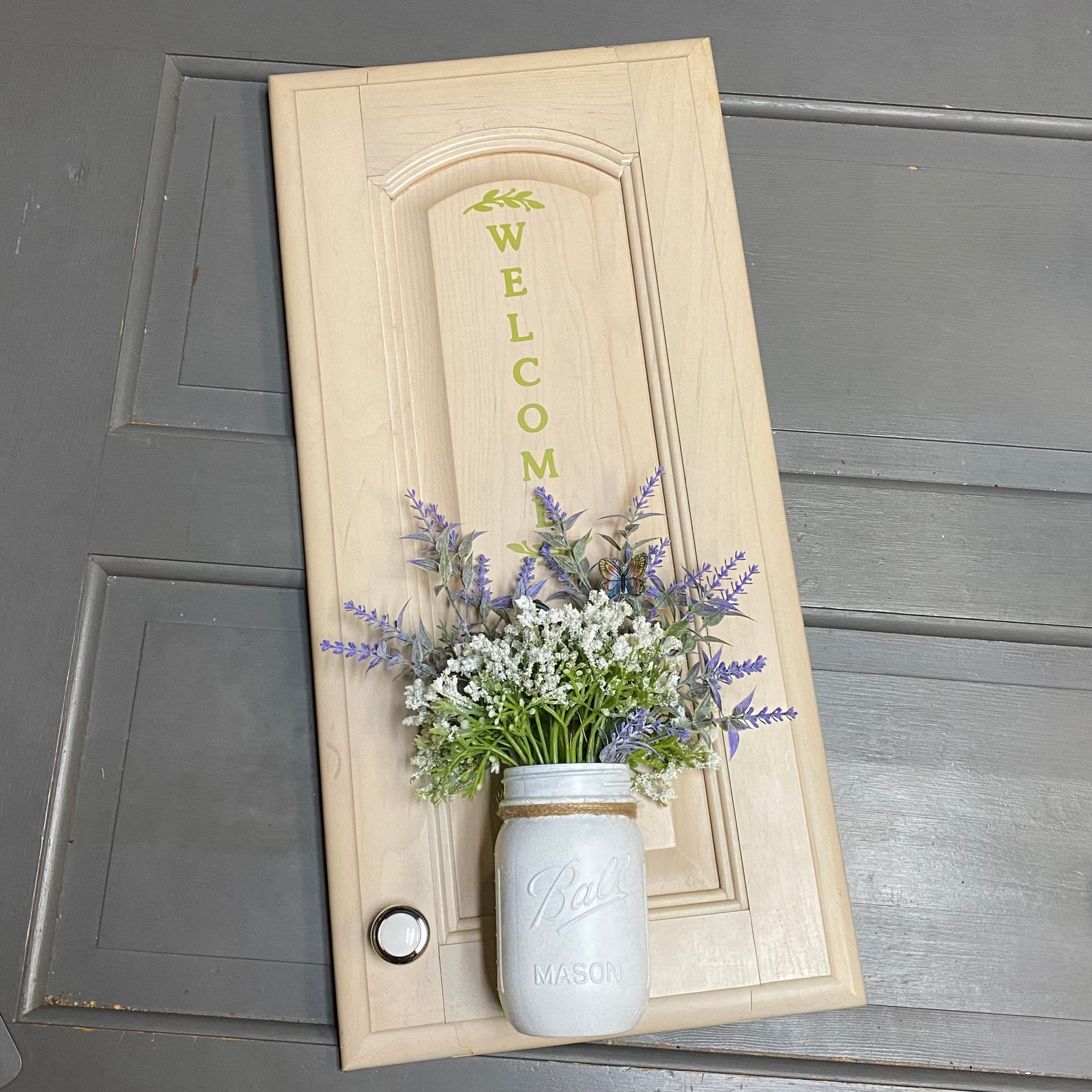 Welcome Mason Jar Lavender Floral Wall Sign