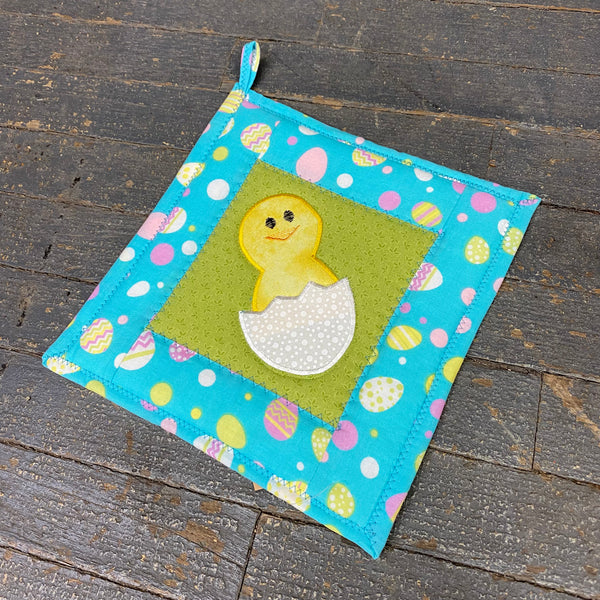 Handmade Quilt Fabric Cloth Hot Cold Pad Holder Easter Embroidered Chick