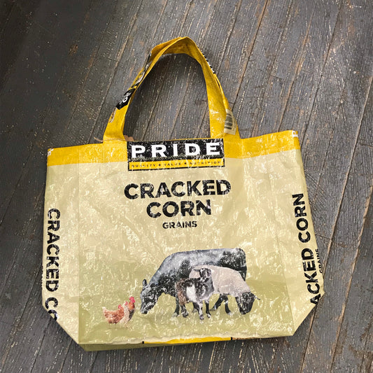 Upcycled Tote Purse Feed Bag Handmade Large Cracked Corn Pride Seed Handle Bag