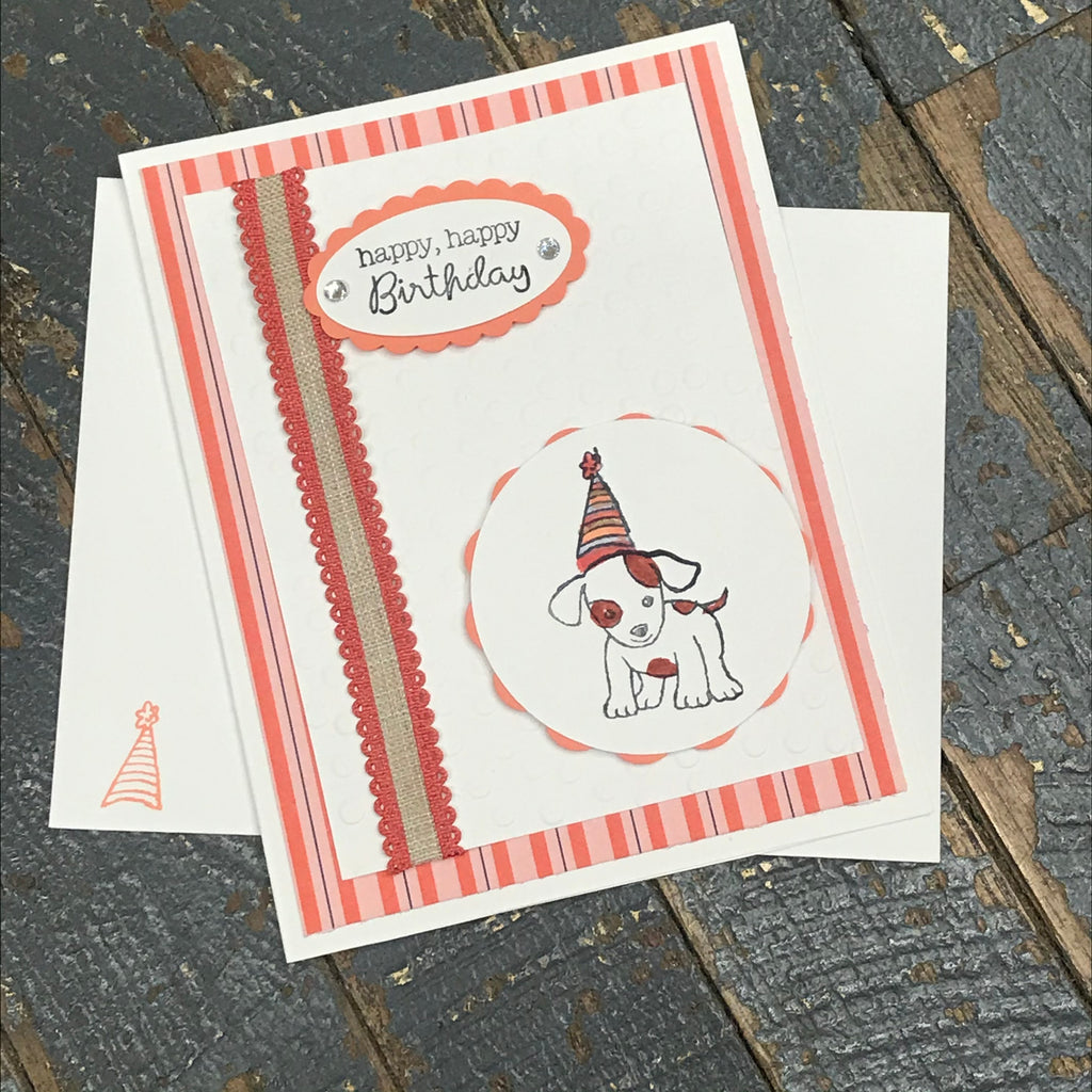 Happy Birthday Party Hat Dog Handmade Stampin Up Greeting Card with Envelope