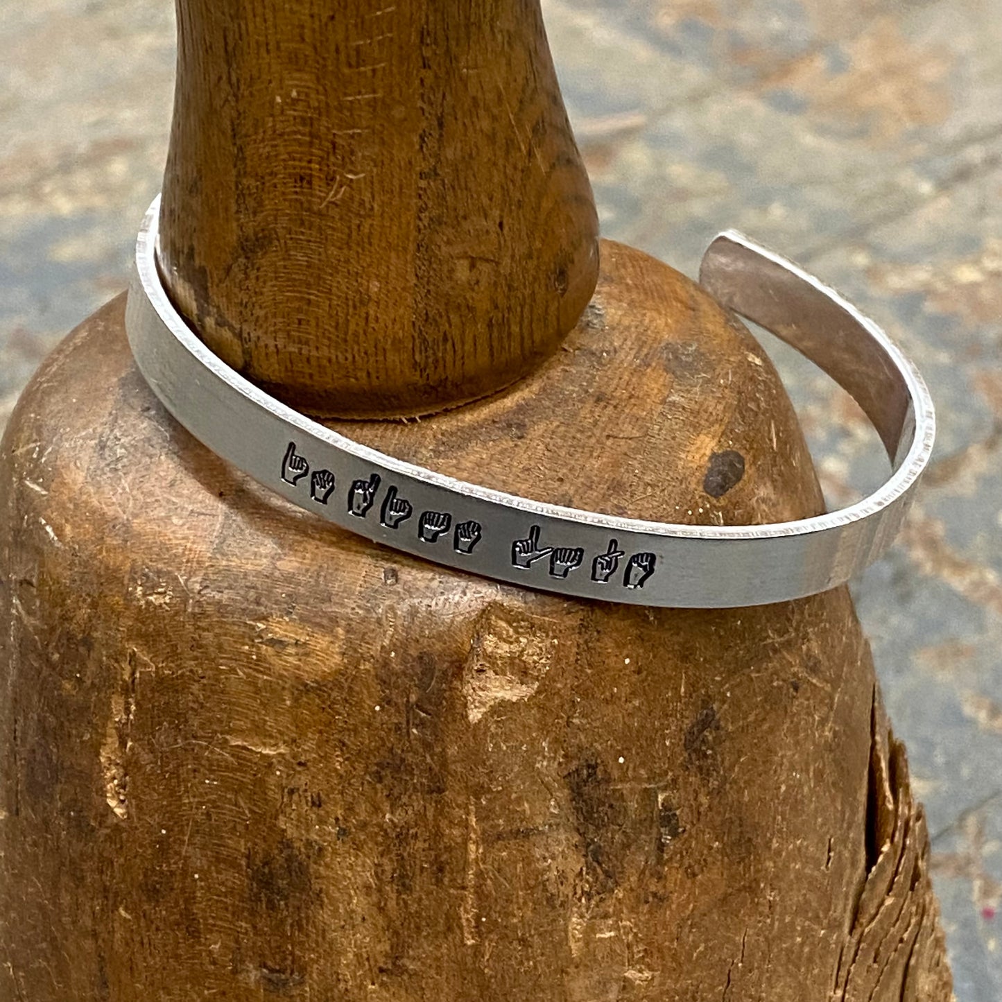 Indian Lake Sign Language Custom Stamped Cuff Bracelet