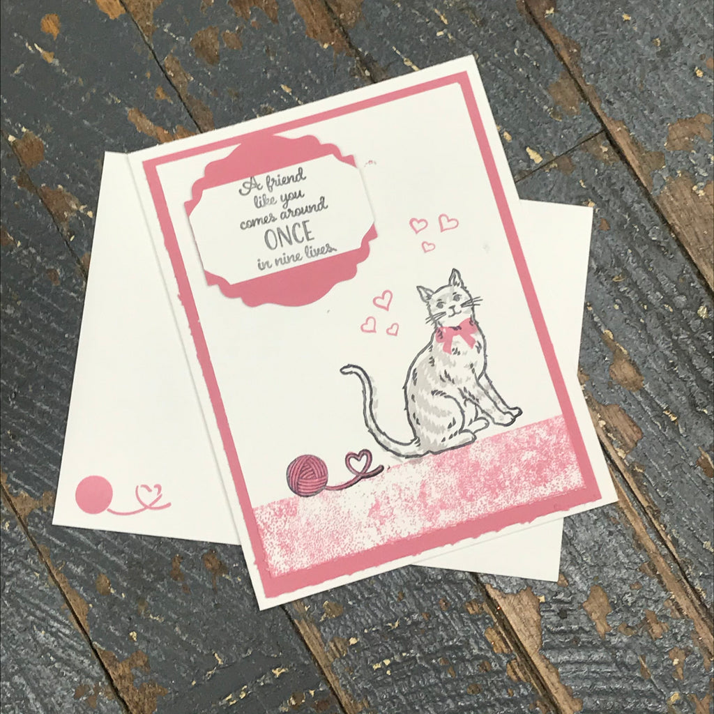 Friend Like You Nine Lives Cat Handmade Stampin Up Greeting Card with Envelope