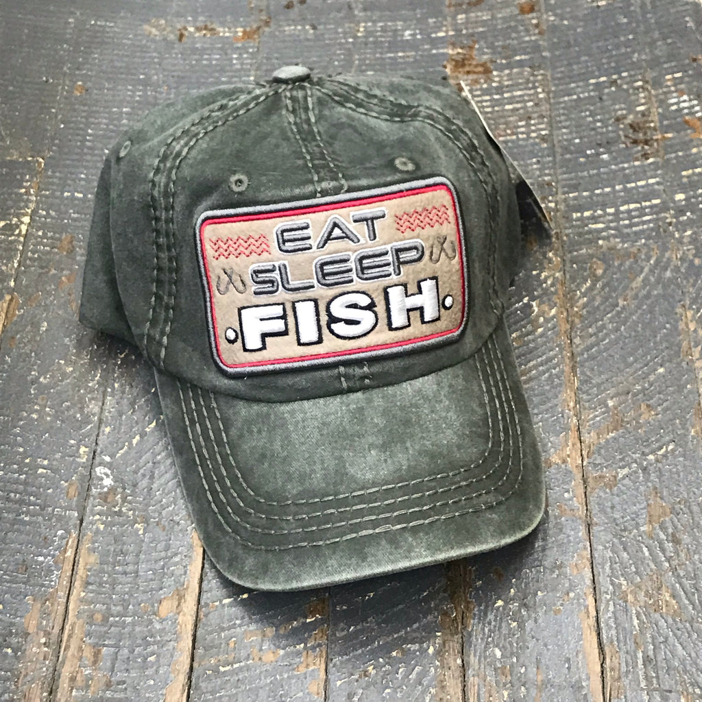 Eat Sleep Fish Patch Green Embroidered Ball Cap