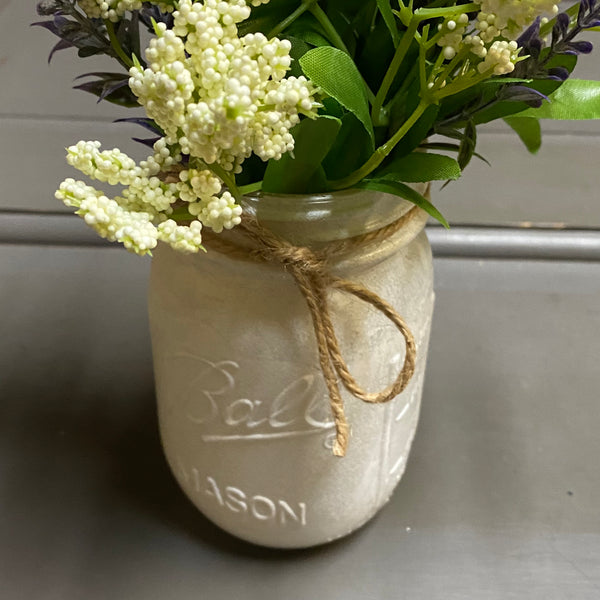 Floral Centerpiece Mason Ball Jar Lavender Babys Breath