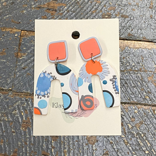 Clay Coral Square Blue Blog U Post Dangle Earring Set