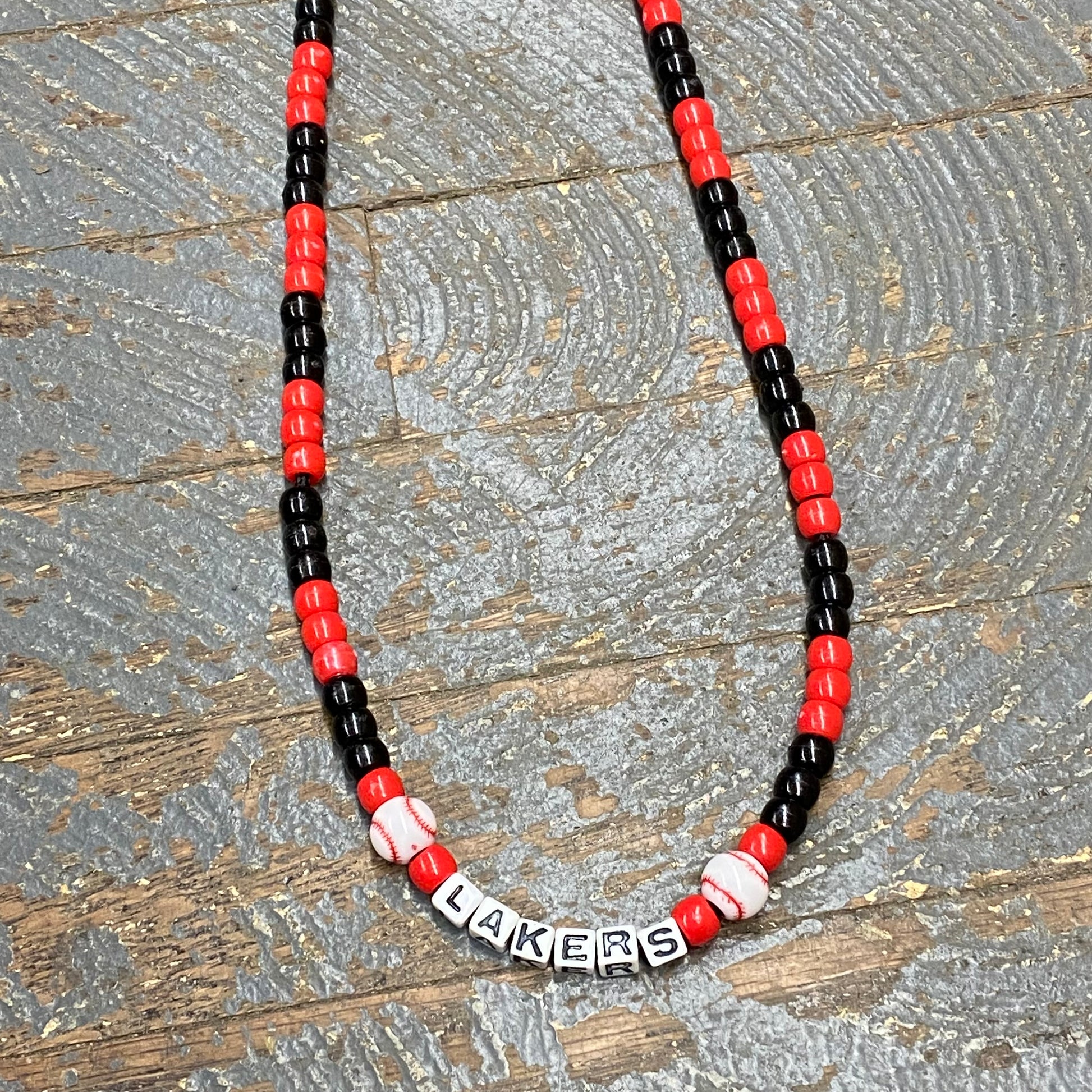 Handmade Beaded Necklace Baseball Indian Lake Lakers