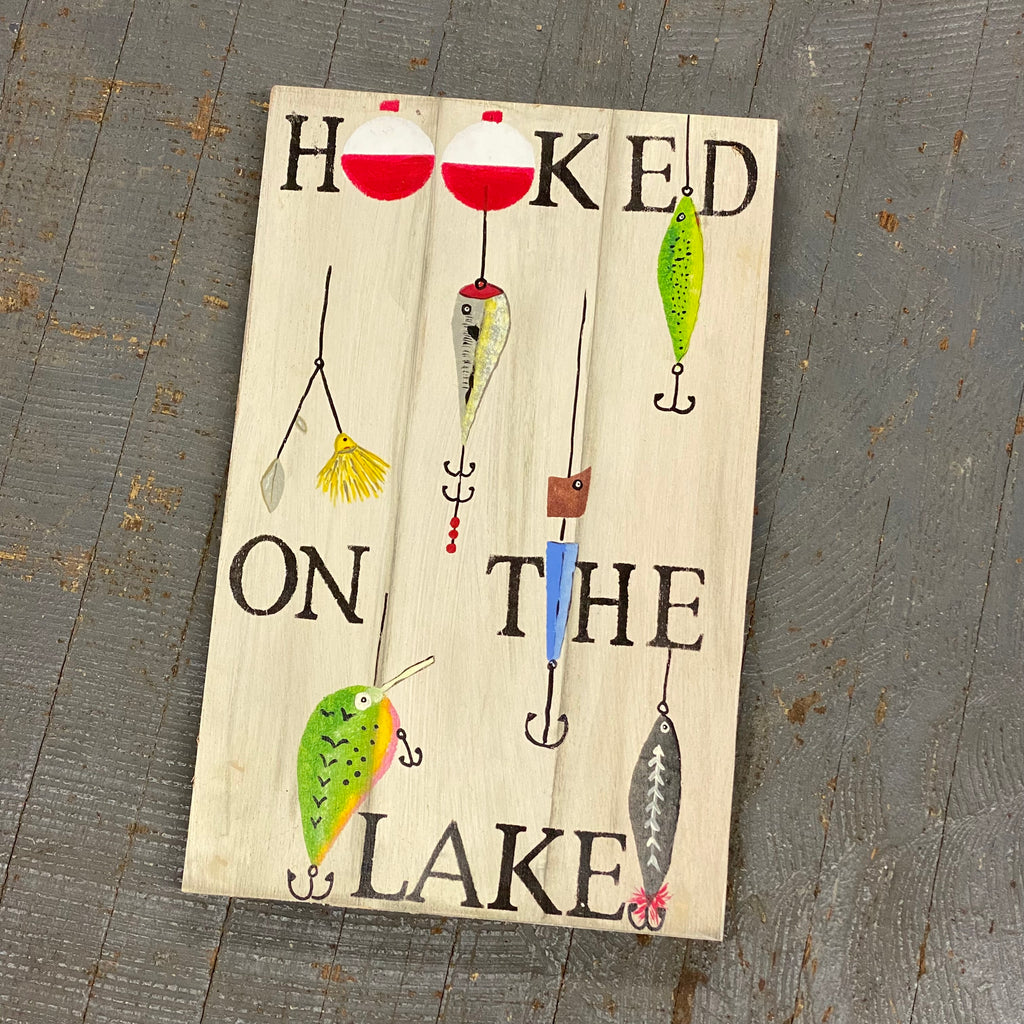 Hand Painted Wooden Nautical Sign Hooked on the Lake Fishing Lure