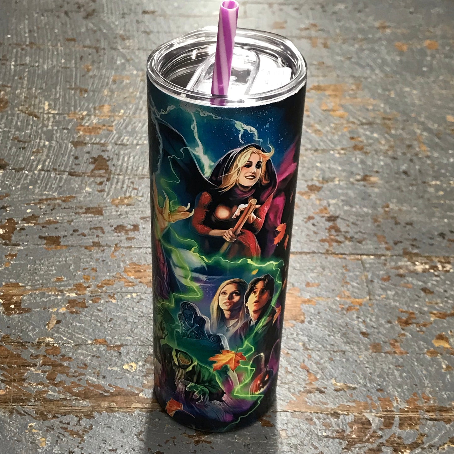 Halloween Witch Skeleton Black Cat Tall Skinny Tumbler