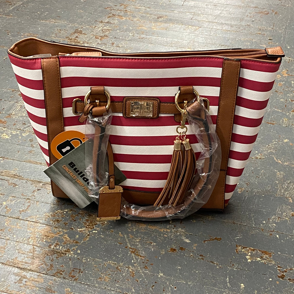 Concealed Carry Purse Tote Cherry Red White Stripe Leather