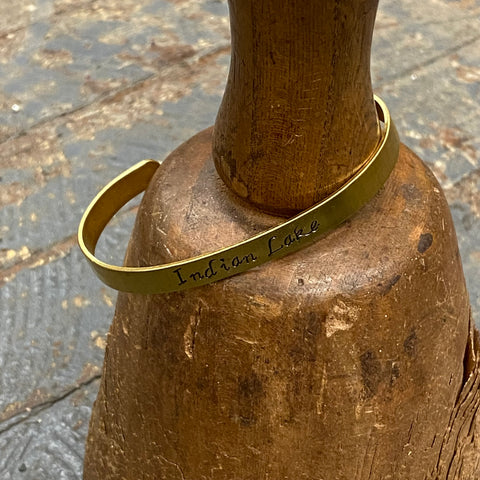 Indian Lake Gold Plated Custom Stamped Cuff Bracelet