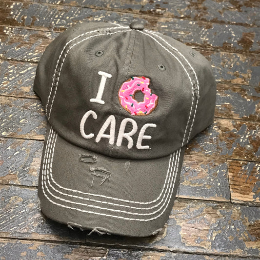 I Donut Care Patch Rugged Grey Embroidered Ball Cap